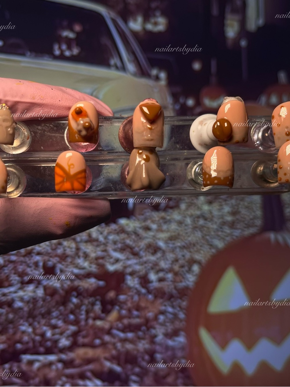 Handmade Fall Orange & Brown Press-On Nails - Unbranded